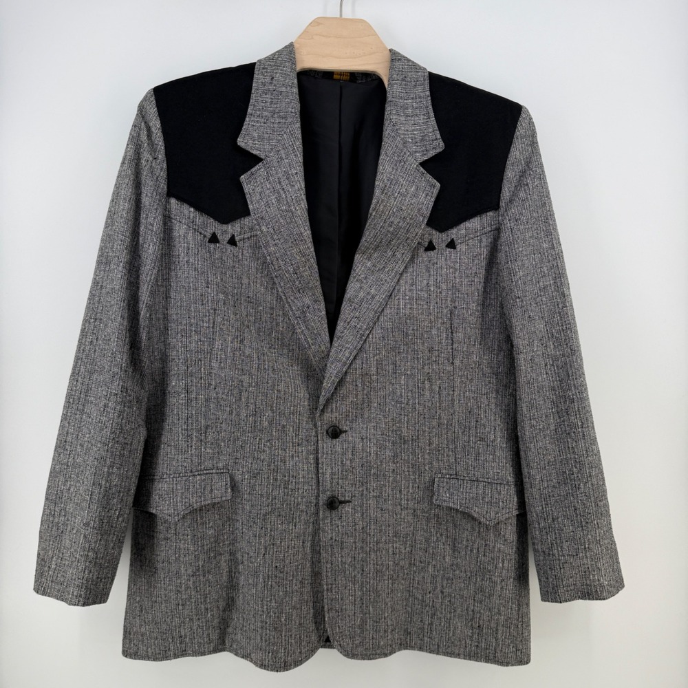 Pioneer Wear Mens 50L Western Blazer Gray Black Yoke Cowboy Made USA